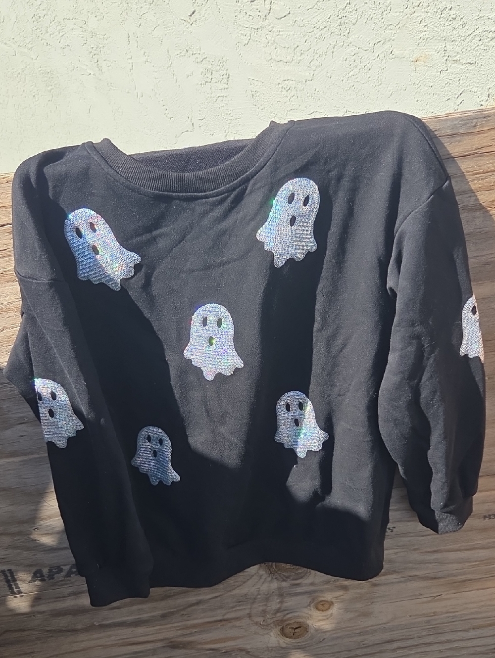 Black Crewneck Sweatshirt with Holographic Ghosts